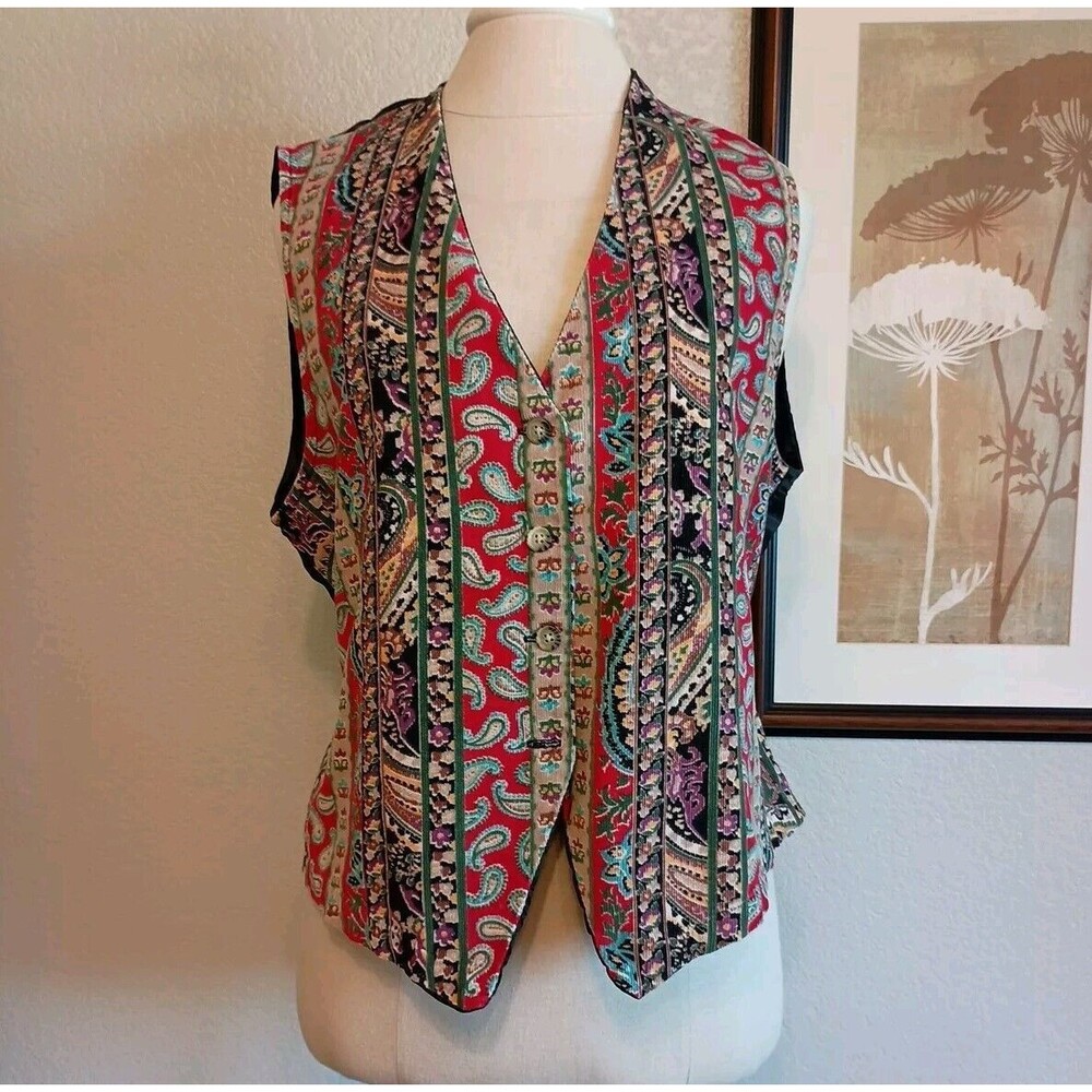 Vintage Cabin Creek Corduroy Vest Womens Large Paisley Boho Hippie 90s